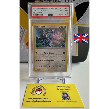 Lugia Holo Team UP psa 8 inglés + caballete de regalo